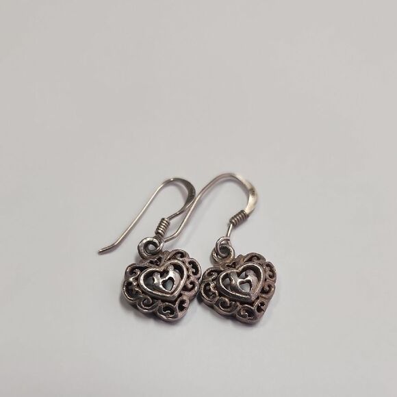 Sterling Silver Heart Earrings Mother Child Dangle - Picture 1 of 3